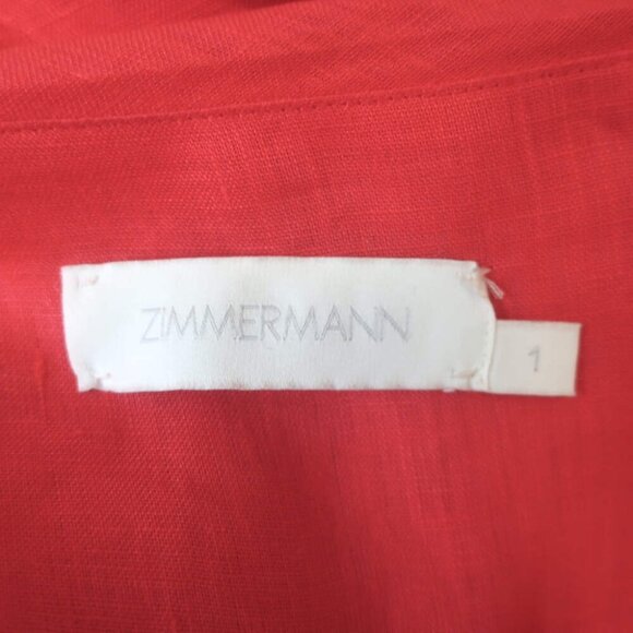 Zimmermann Lyre Cutout Midi Dress Red Linen Size 1 - Picture 6 of 7